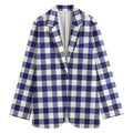Navy And White Buffalo Check Print Women's Cotton Blazer