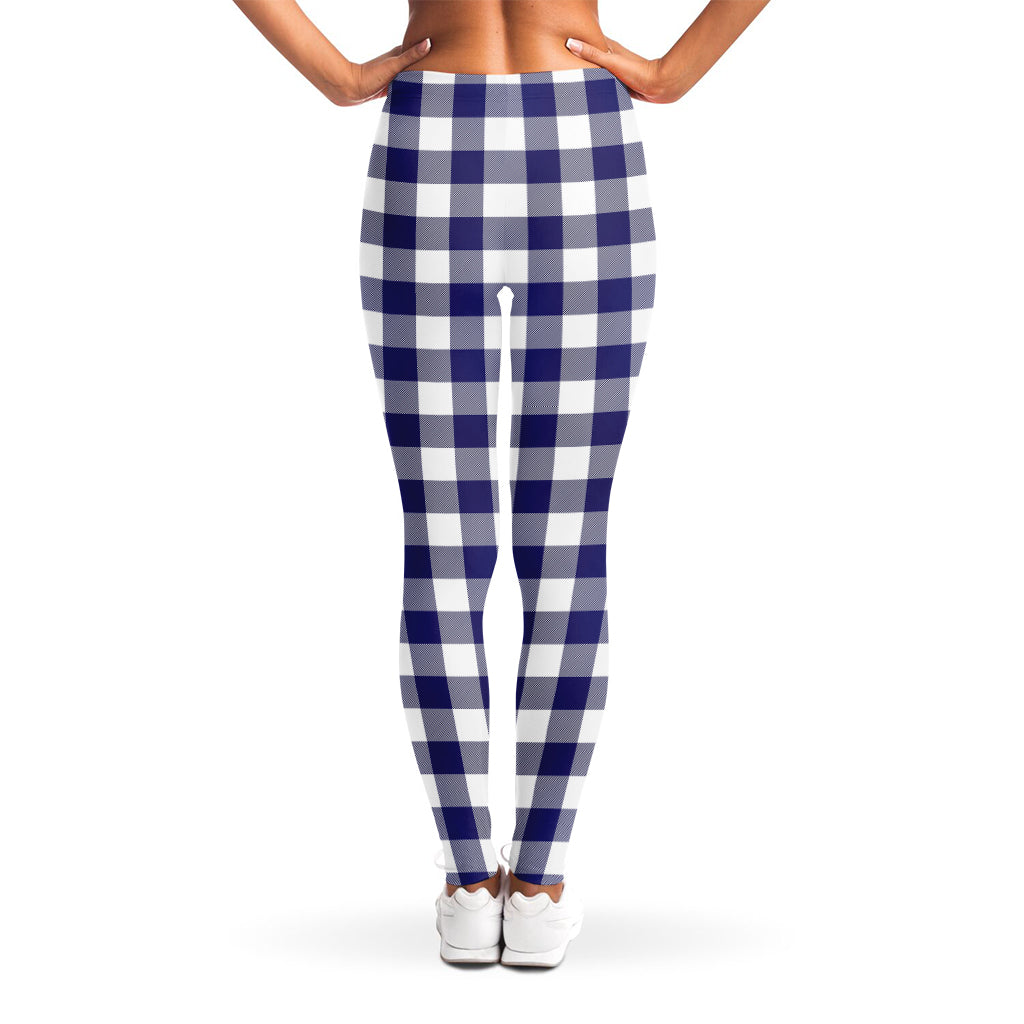 Navy And White Buffalo Check Print Women's Leggings