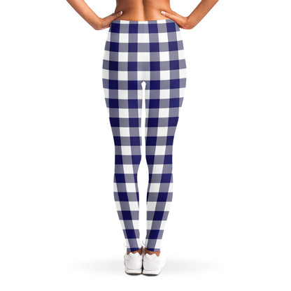 Navy And White Buffalo Check Print Women's Leggings