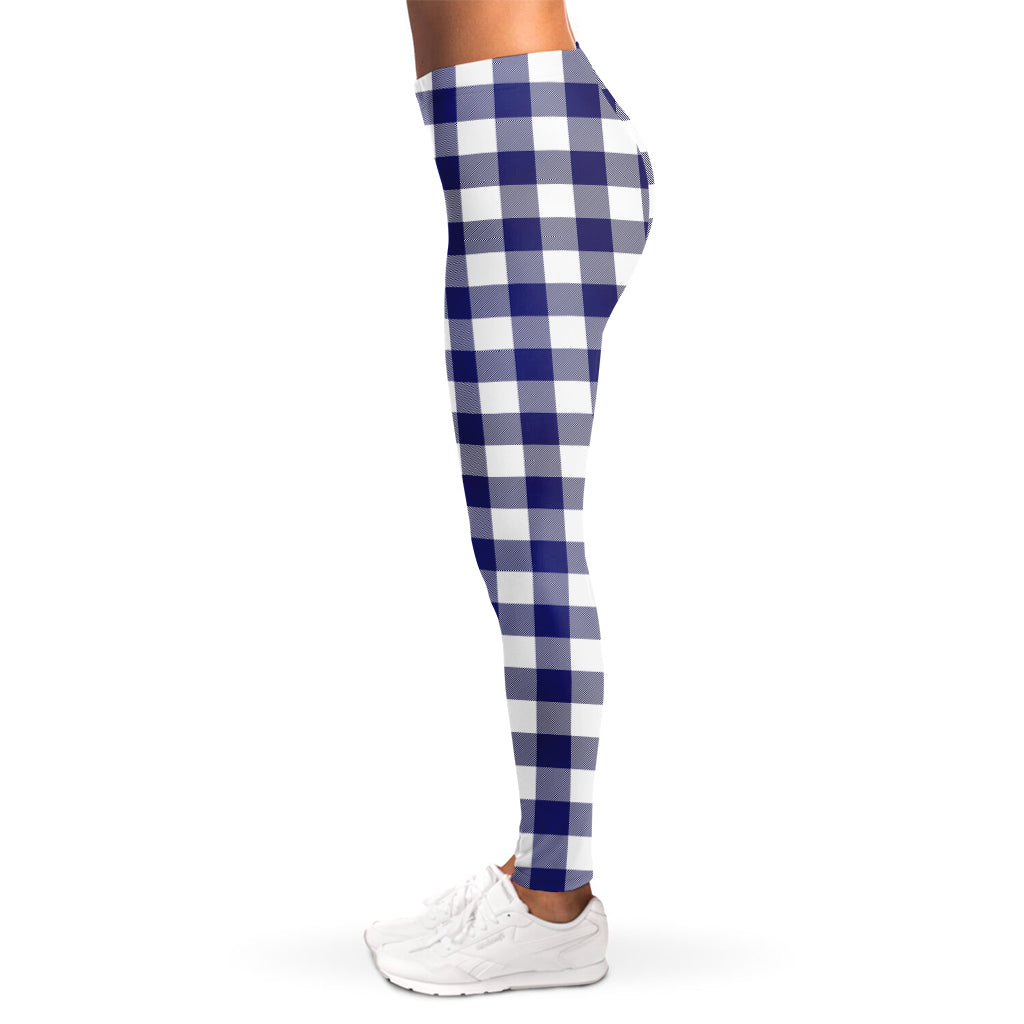 Navy And White Buffalo Check Print Women's Leggings