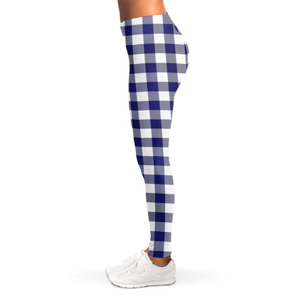 Navy And White Buffalo Check Print Women's Leggings