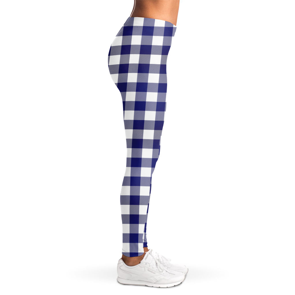 Navy And White Buffalo Check Print Women's Leggings
