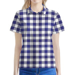 Navy And White Buffalo Check Print Women's Polo Shirt