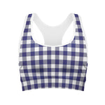 Navy And White Buffalo Check Print Women's Sports Bra