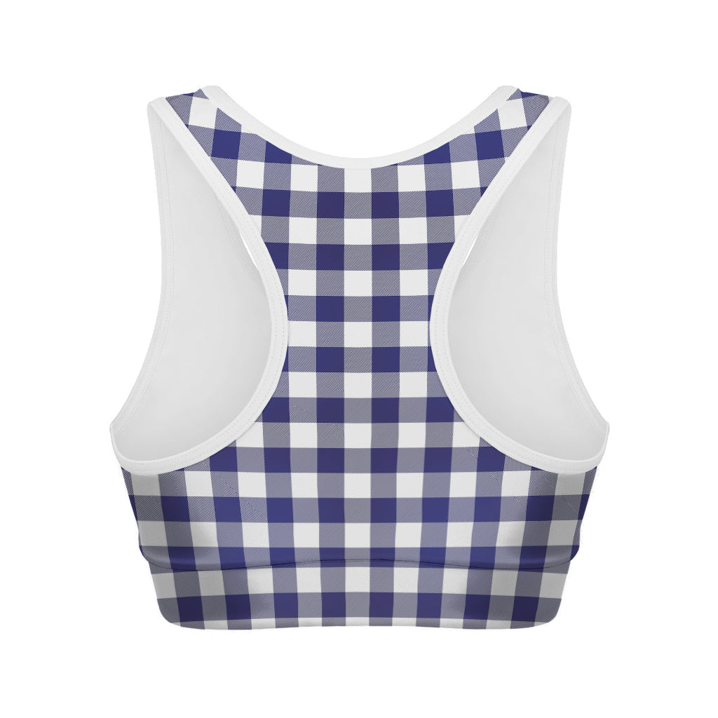 Navy And White Buffalo Check Print Women's Sports Bra