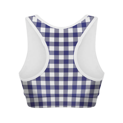 Navy And White Buffalo Check Print Women's Sports Bra