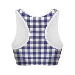 Navy And White Buffalo Check Print Women's Sports Bra