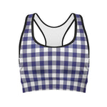 Navy And White Buffalo Check Print Women's Sports Bra
