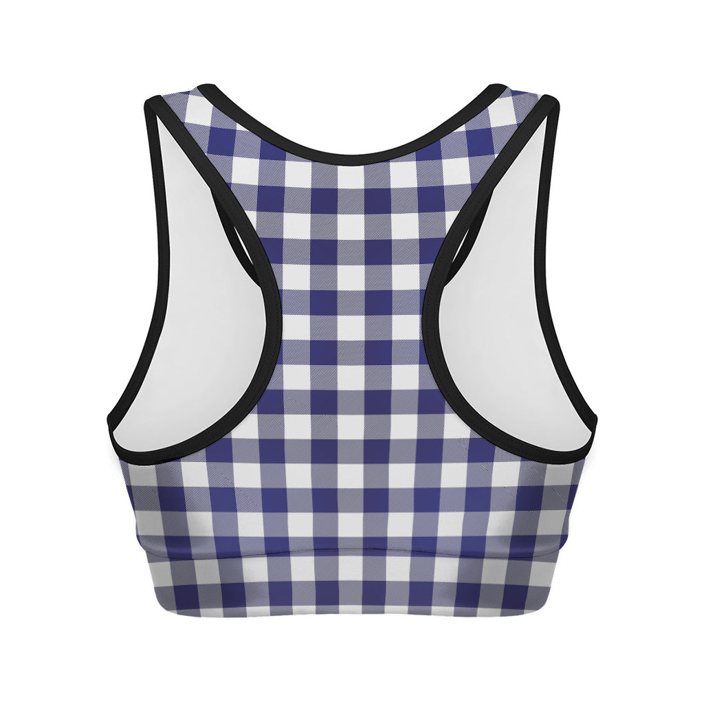 Navy And White Buffalo Check Print Women's Sports Bra