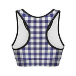 Navy And White Buffalo Check Print Women's Sports Bra