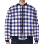 Navy And White Buffalo Check Print Zip Sleeve Bomber Jacket