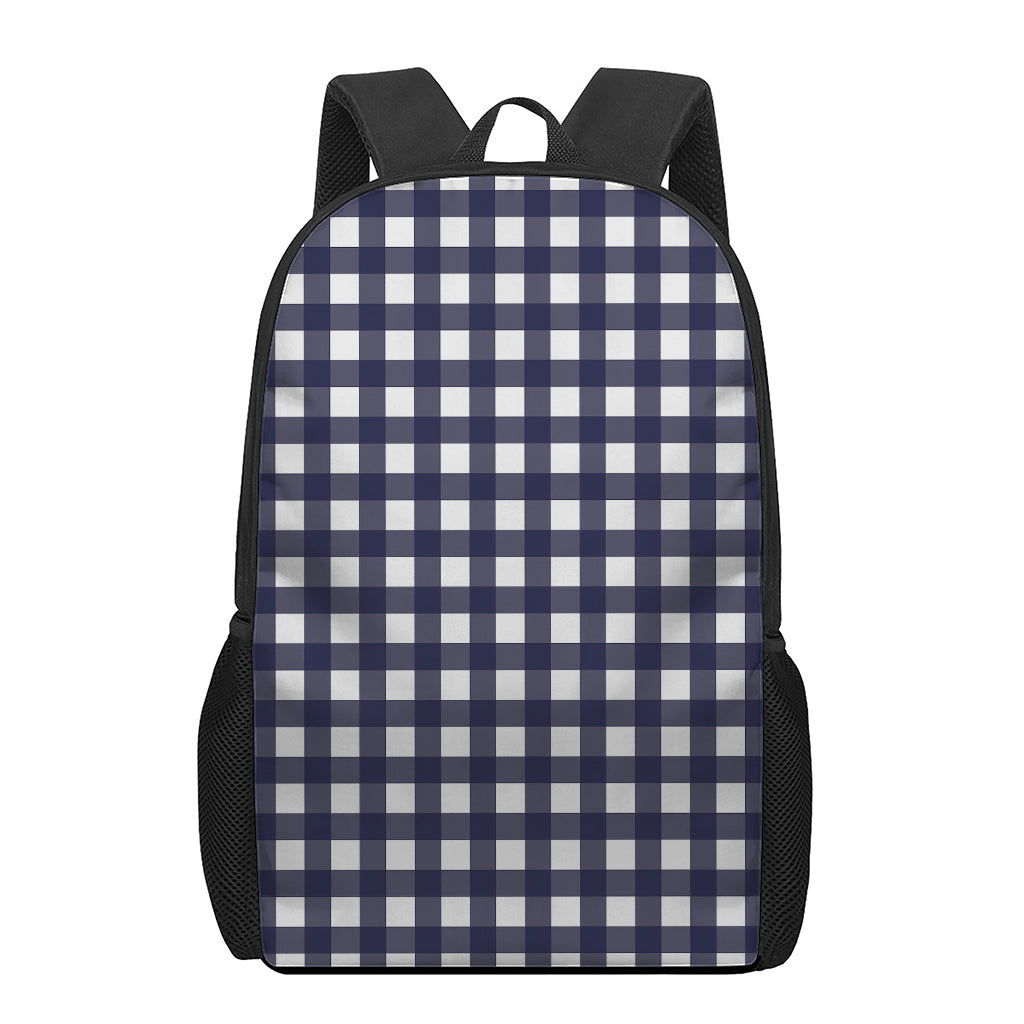 Navy And White Check Pattern Print 17 Inch Backpack