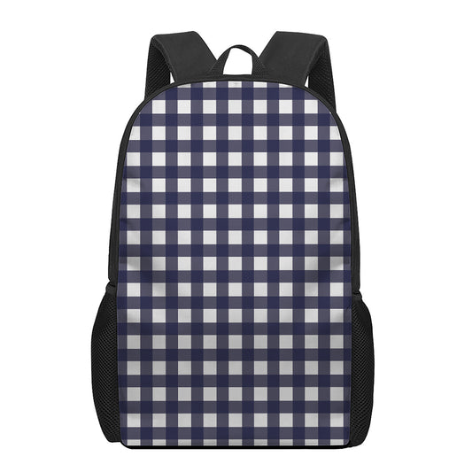 Navy And White Check Pattern Print 17 Inch Backpack