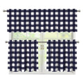 Navy And White Check Pattern Print 3 Piece Kitchen Curtains