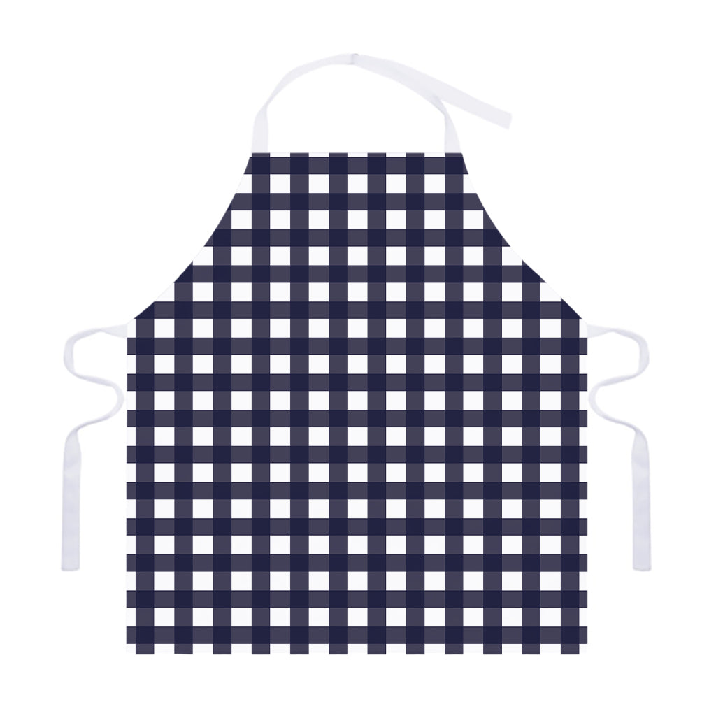 Navy And White Check Pattern Print Adjustable Apron