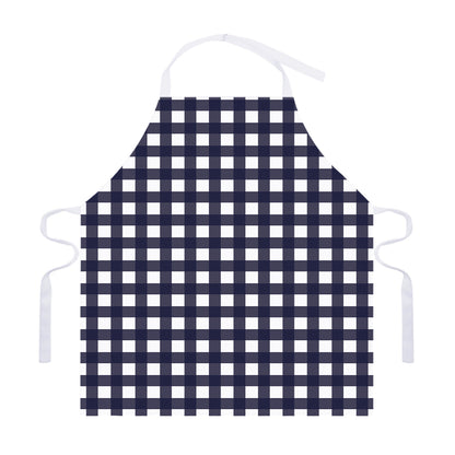 Navy And White Check Pattern Print Adjustable Apron