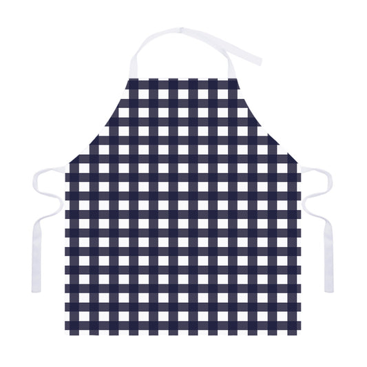 Navy And White Check Pattern Print Adjustable Apron