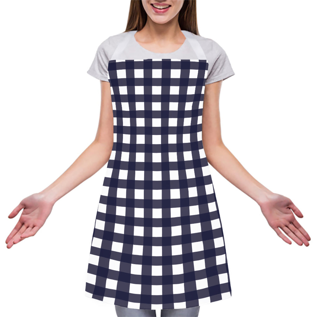 Navy And White Check Pattern Print Adjustable Apron