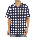 Navy And White Check Pattern Print Aloha Shirt