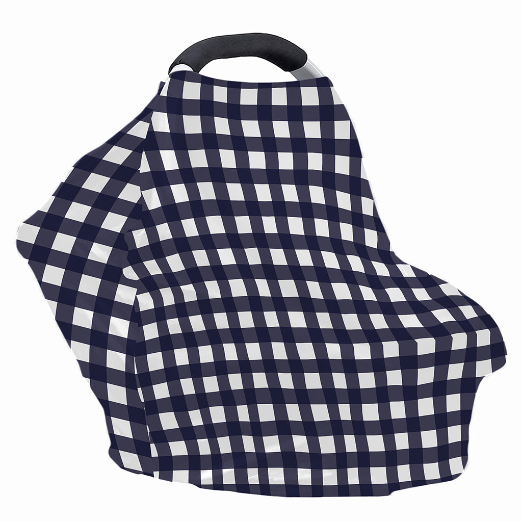 Navy And White Check Pattern Print Baby Seat Cover