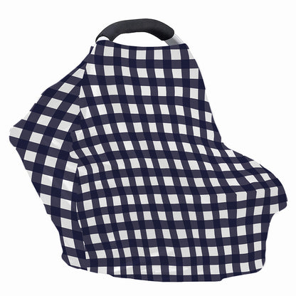 Navy And White Check Pattern Print Baby Seat Cover