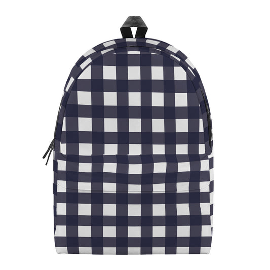 Navy And White Check Pattern Print Backpack