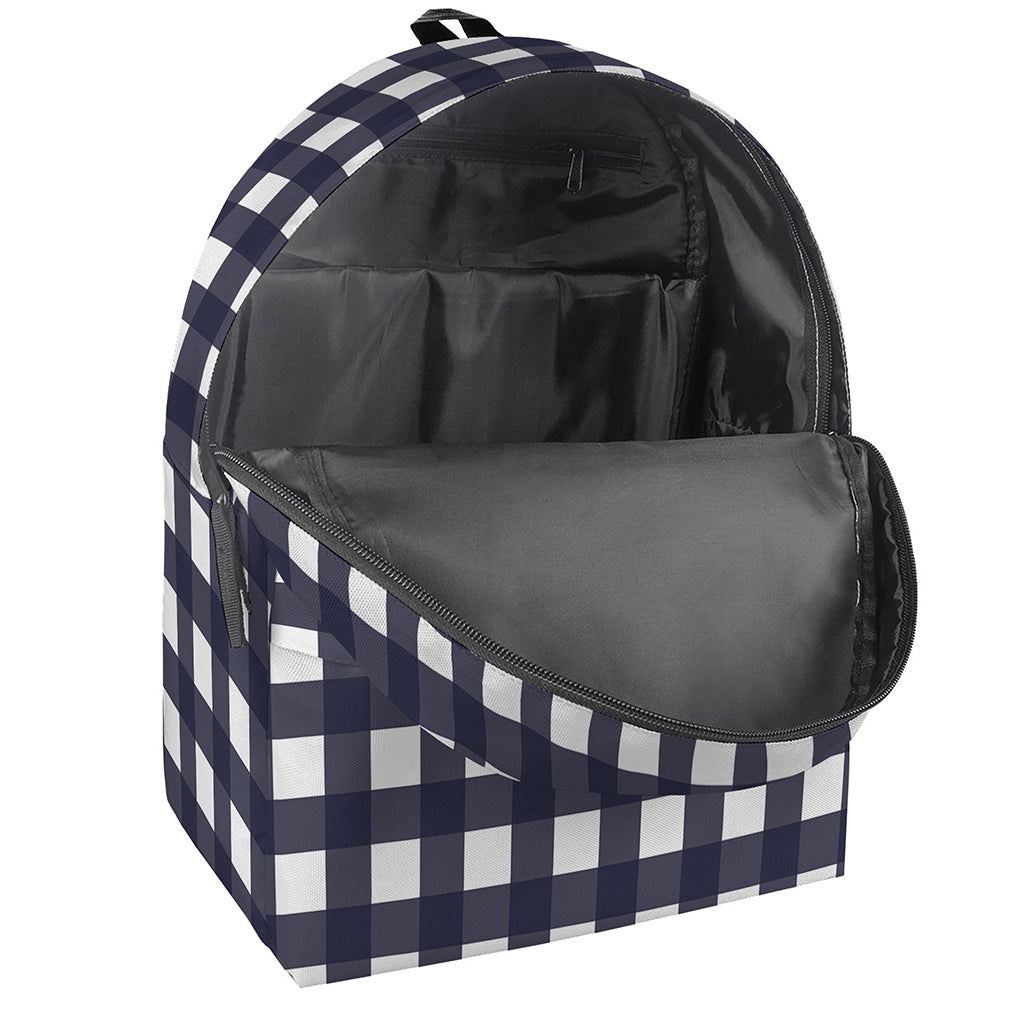 Navy And White Check Pattern Print Backpack