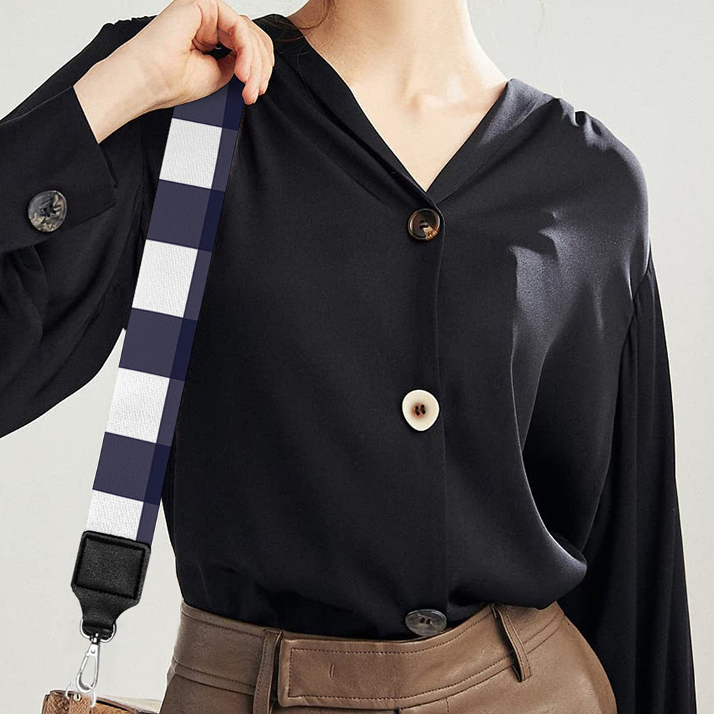 Navy And White Check Pattern Print Bag Strap