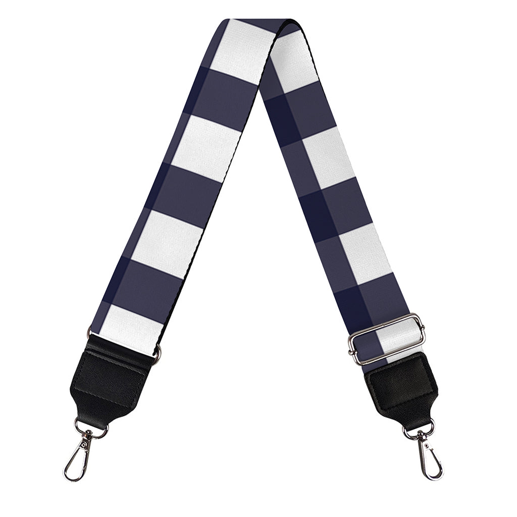 Navy And White Check Pattern Print Bag Strap