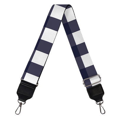 Navy And White Check Pattern Print Bag Strap