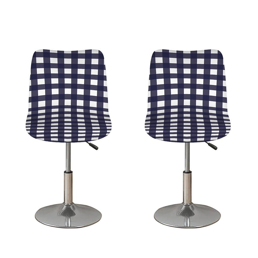 Navy And White Check Pattern Print Bar Stool Covers