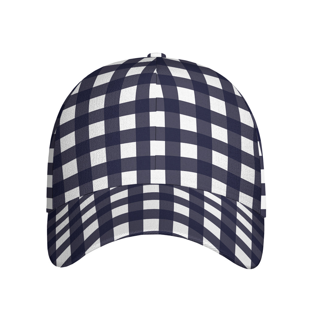 Navy And White Check Pattern Print Baseball Cap