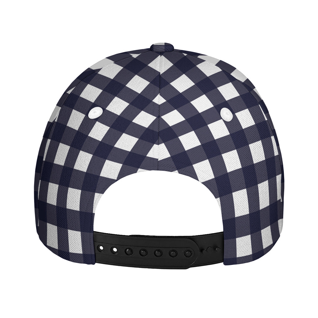 Navy And White Check Pattern Print Baseball Cap