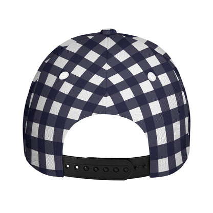 Navy And White Check Pattern Print Baseball Cap