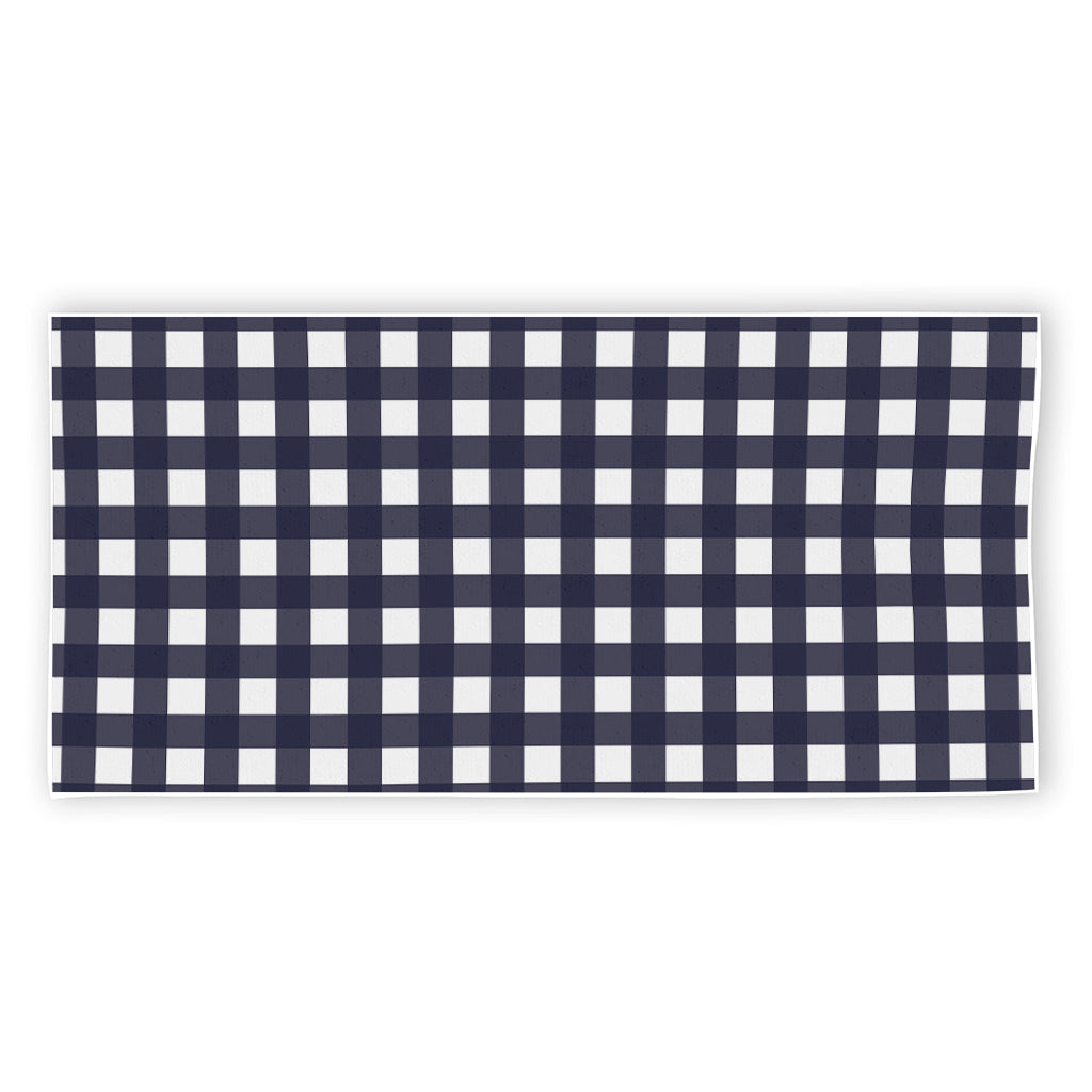 Navy And White Check Pattern Print Beach Towel