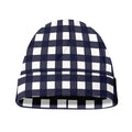 Navy And White Check Pattern Print Beanie