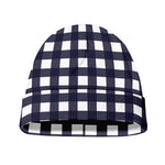 Navy And White Check Pattern Print Beanie