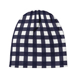 Navy And White Check Pattern Print Beanie