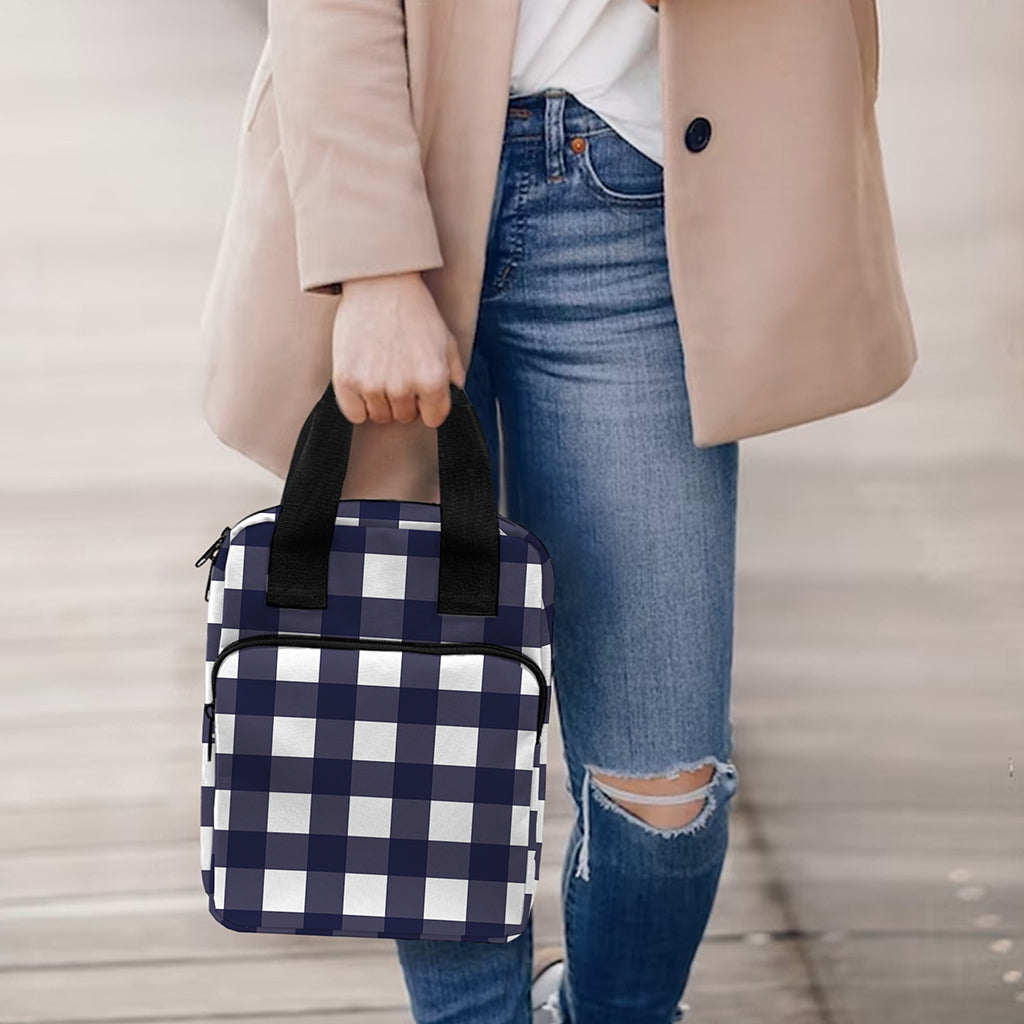 Navy And White Check Pattern Print Bible Tote Bag