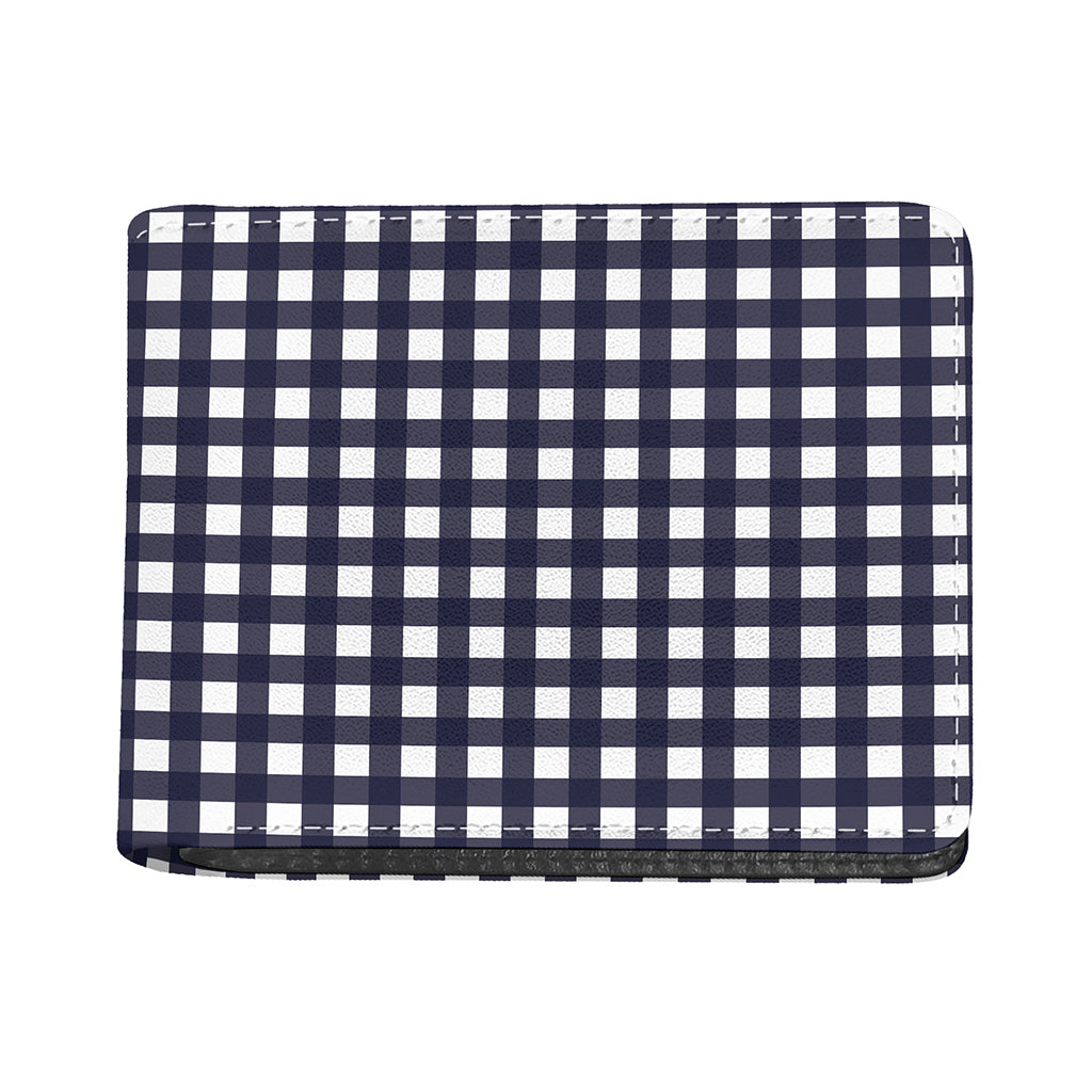 Navy And White Check Pattern Print Bifold Wallet