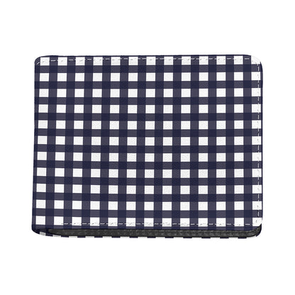 Navy And White Check Pattern Print Bifold Wallet