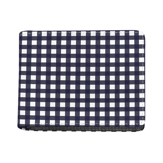 Navy And White Check Pattern Print Bifold Wallet