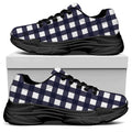Navy And White Check Pattern Print Black Chunky Shoes