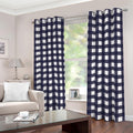 Navy And White Check Pattern Print Dimout Grommet Curtains