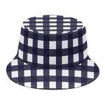 Navy And White Check Pattern Print Bucket Hat