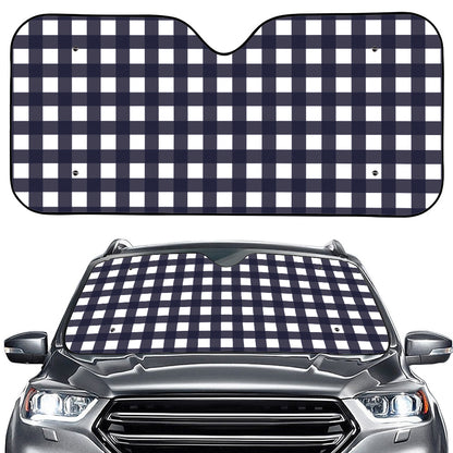 Navy And White Check Pattern Print Car Windshield Sun Shade
