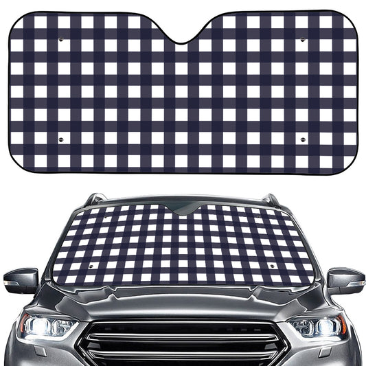 Navy And White Check Pattern Print Car Windshield Sun Shade