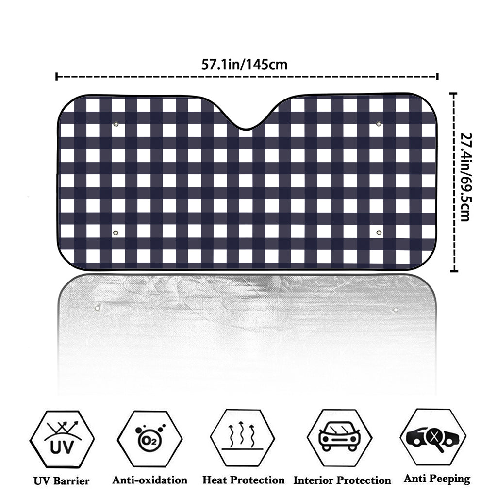 Navy And White Check Pattern Print Car Windshield Sun Shade