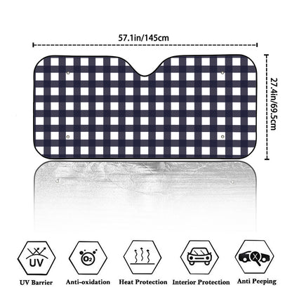 Navy And White Check Pattern Print Car Windshield Sun Shade