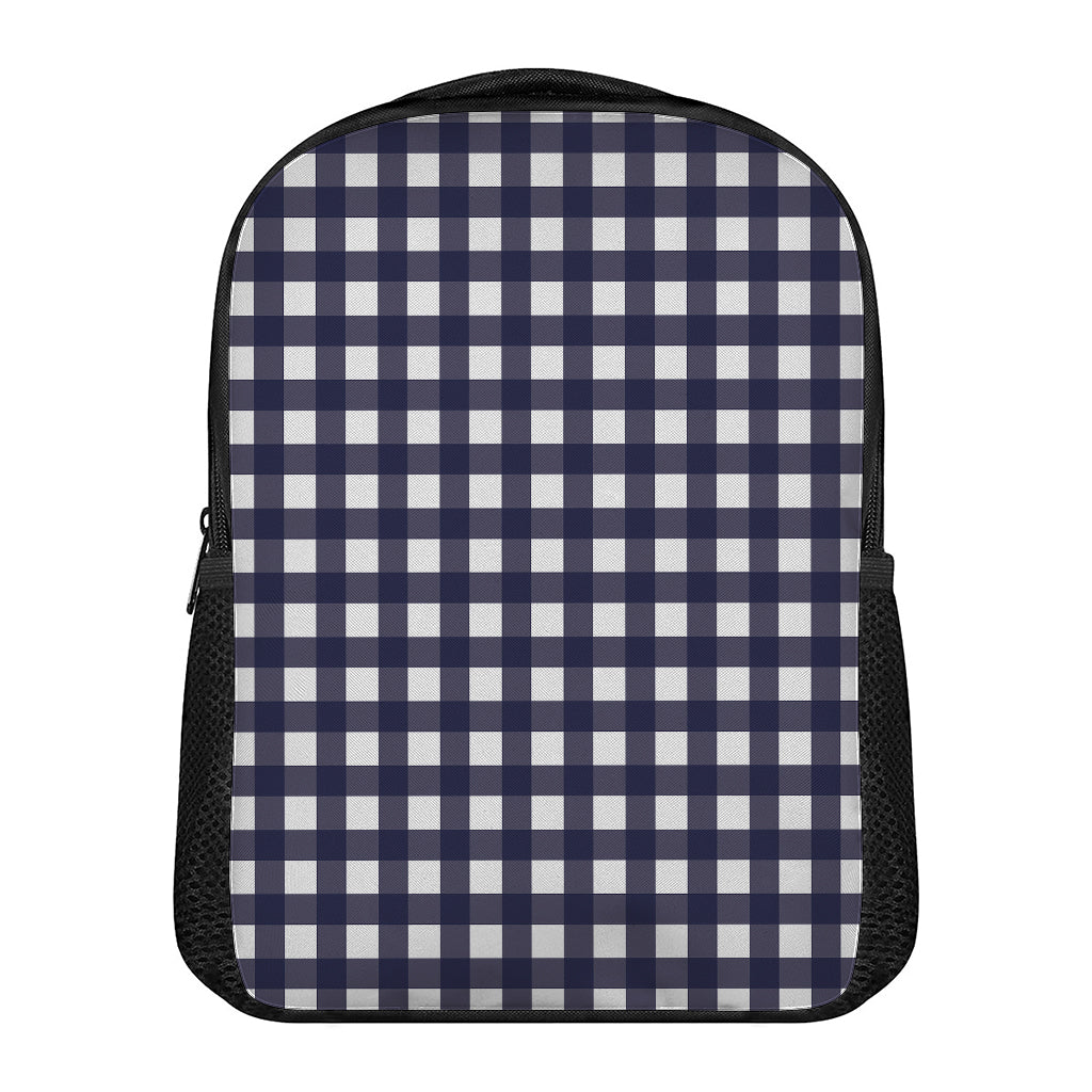 Navy And White Check Pattern Print Casual Backpack
